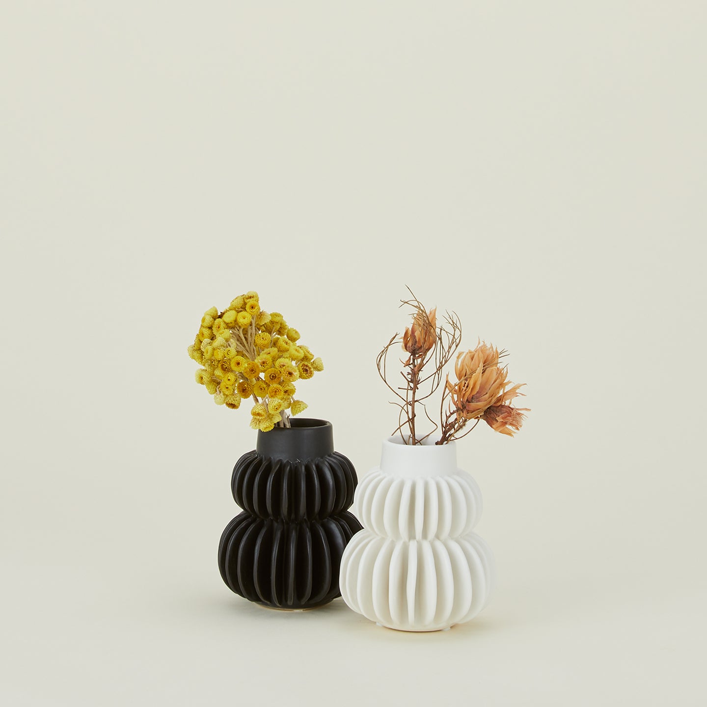 Pleated Stoneware Vase - Black
