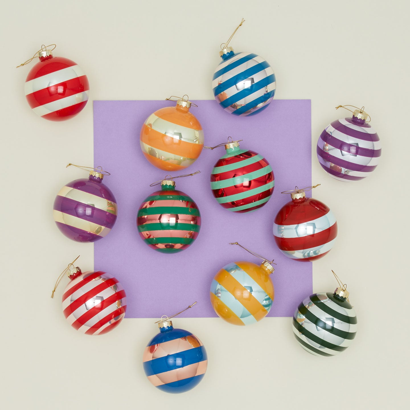 Large Stripey Baubles, Set of 12