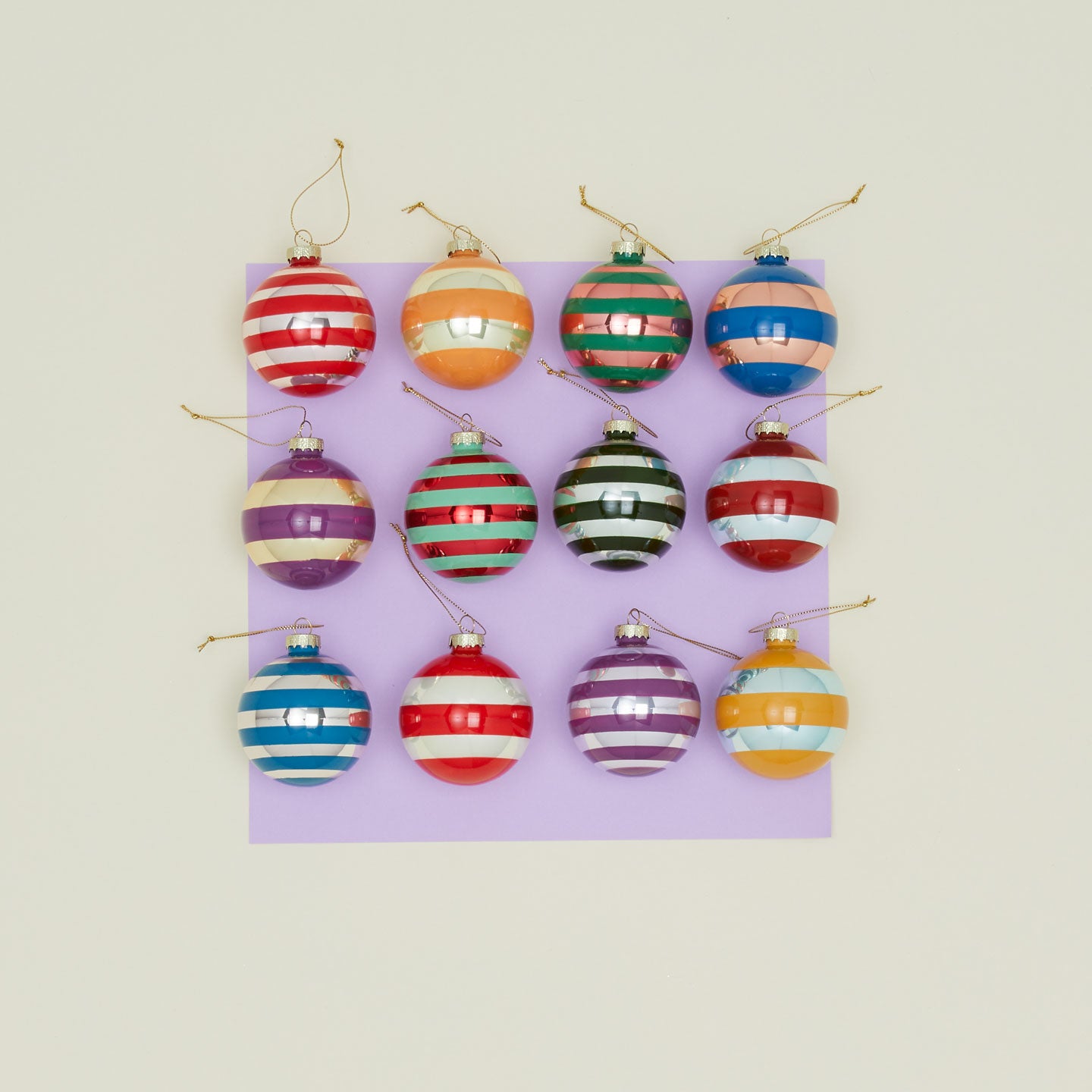 Medium Stripey Baubles, Set of 12
