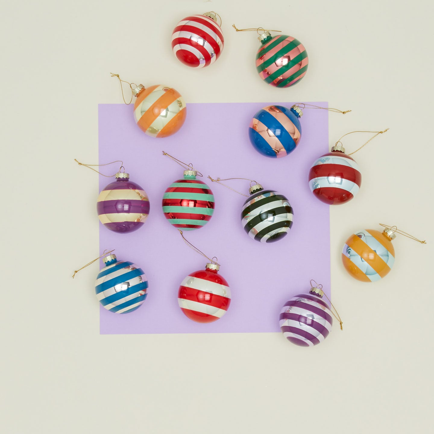 Medium Stripey Baubles, Set of 12