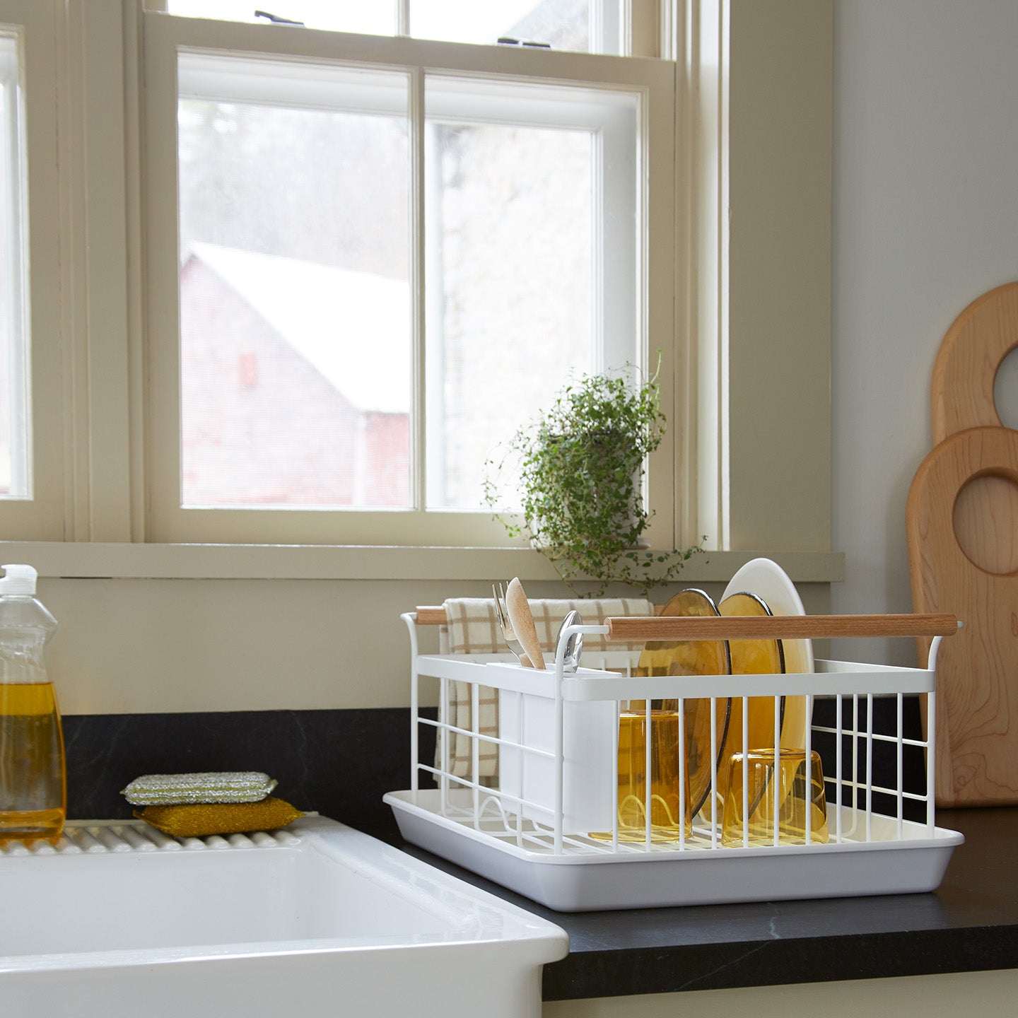 A modern dish rack in white.