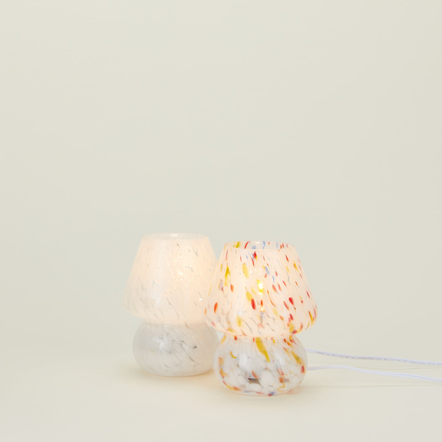 Glass Mini Mushroom Lamp - Confetti White