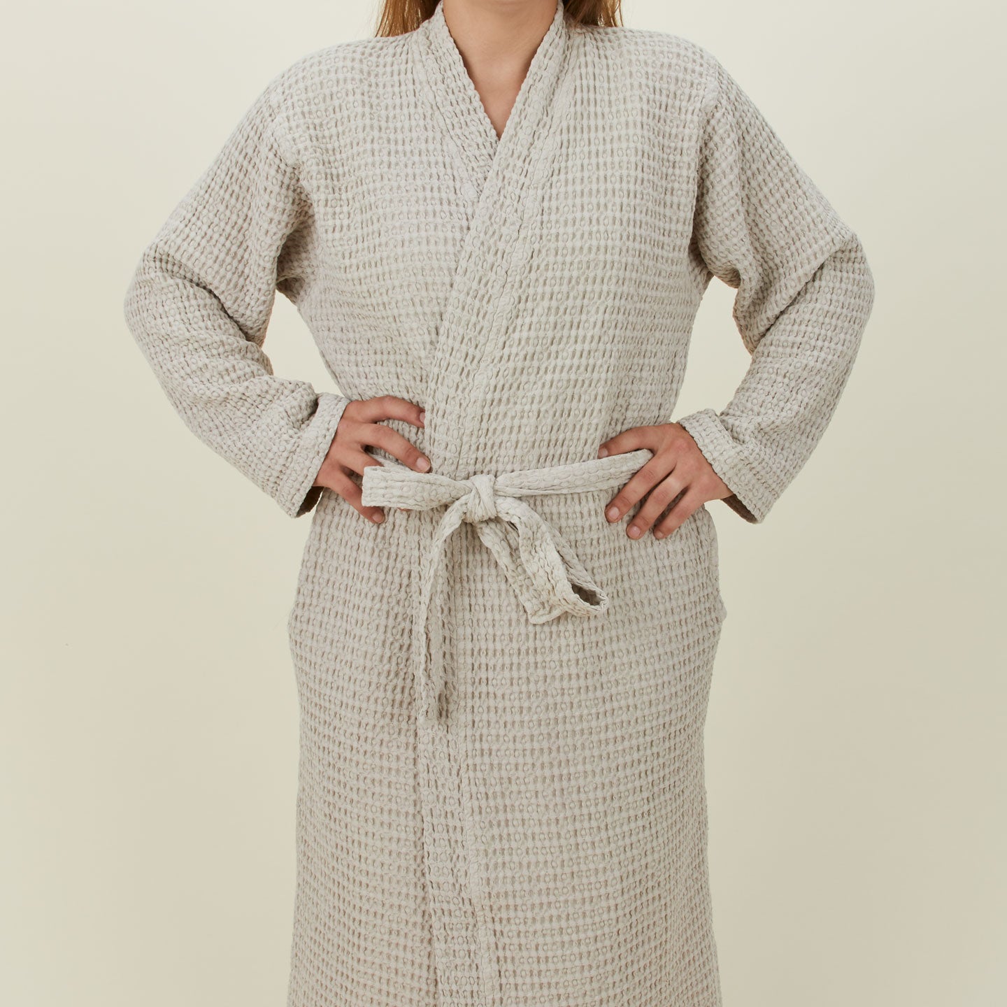 Simple Waffle Bathrobe - Light Grey