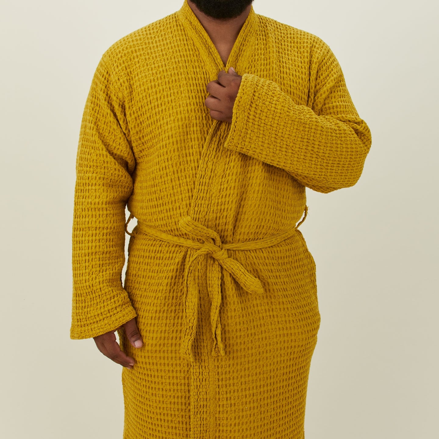 Simple Waffle Bathrobe - Mustard