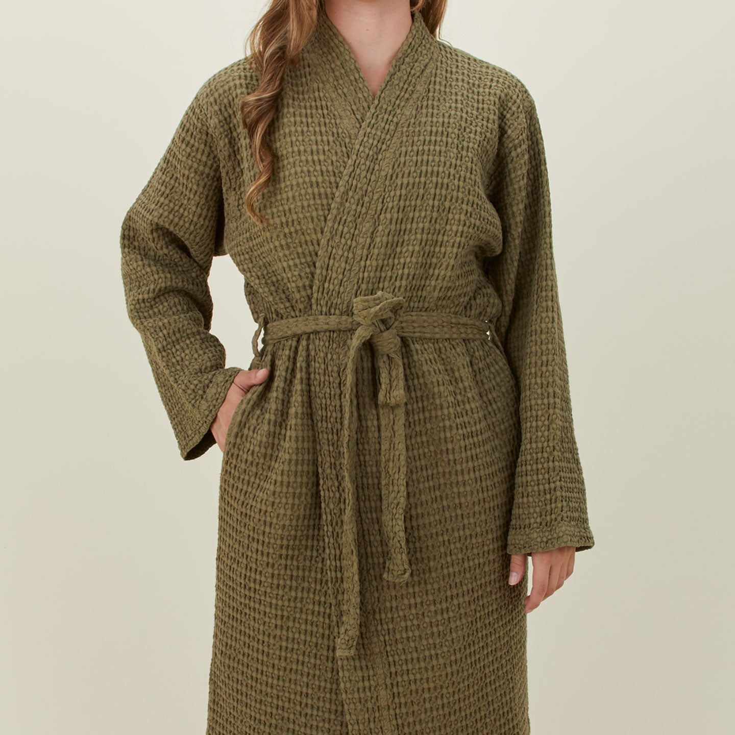 Simple Waffle Bathrobe - Olive