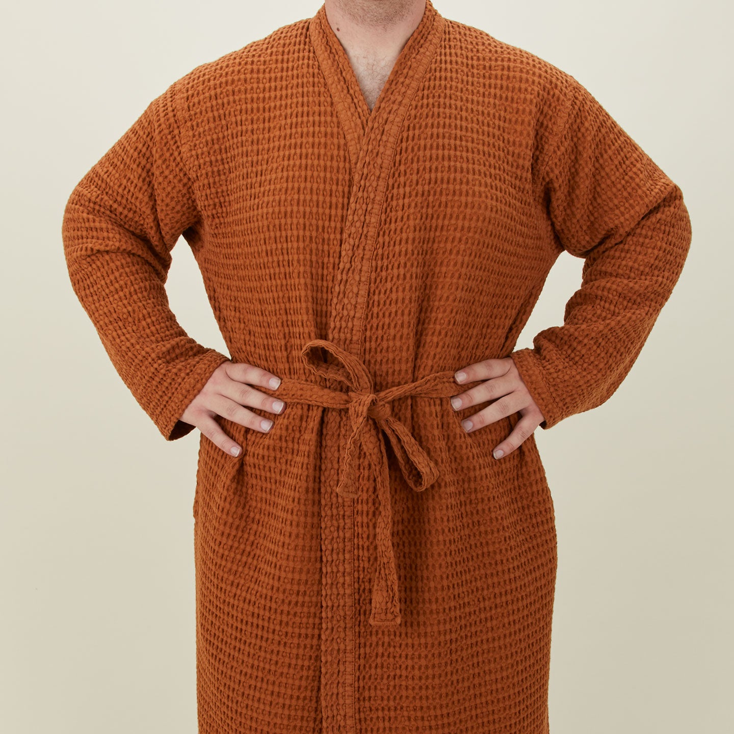 Simple Waffle Bathrobe - Terracotta