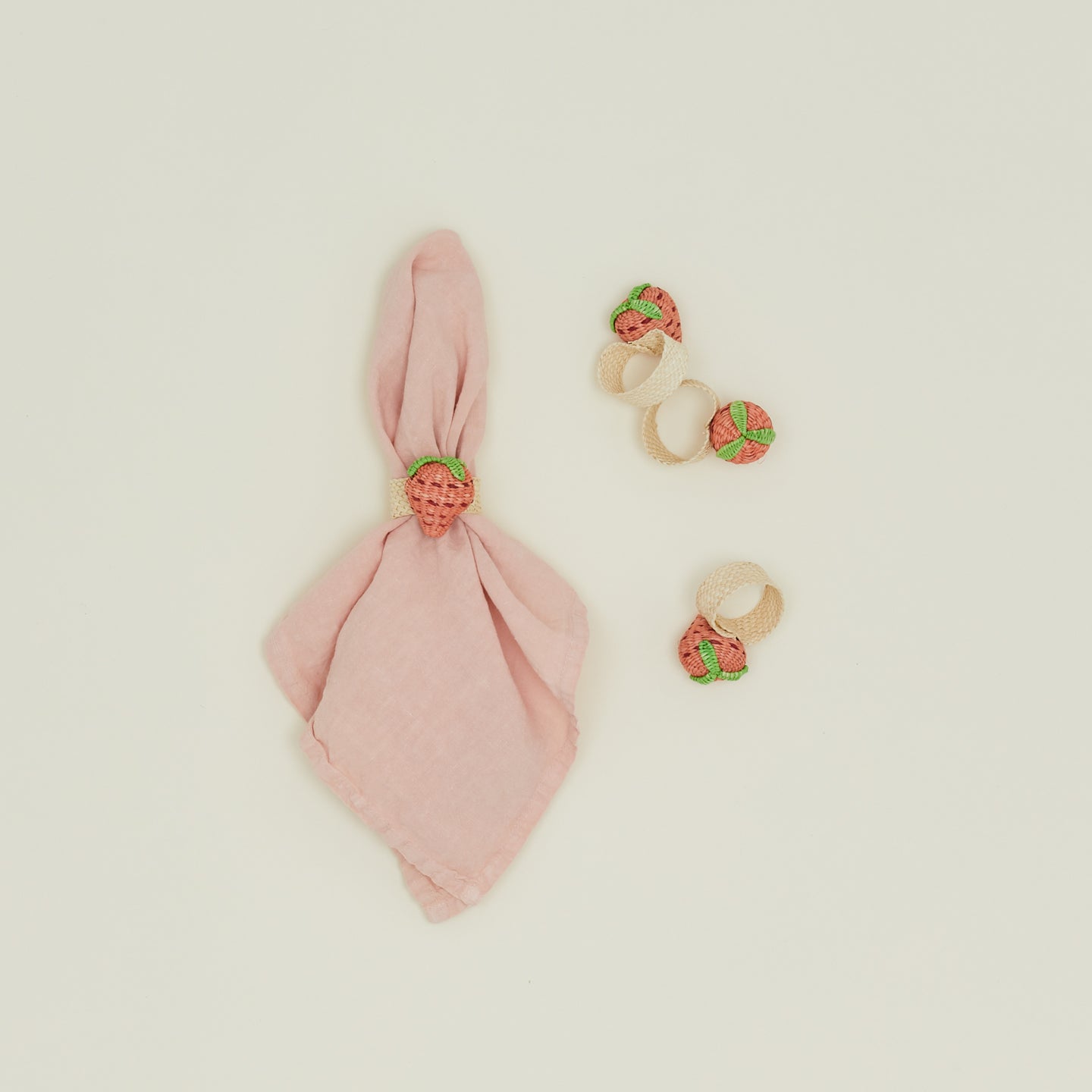 Woven Fruit Napkin Ring, Set of 4 - Strawberry
