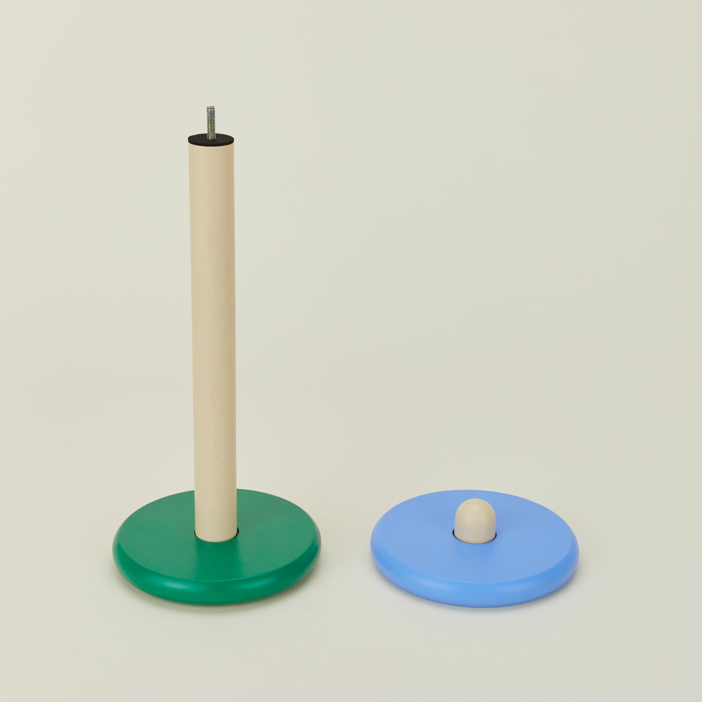 Spool paper towel holder in blue with top removed