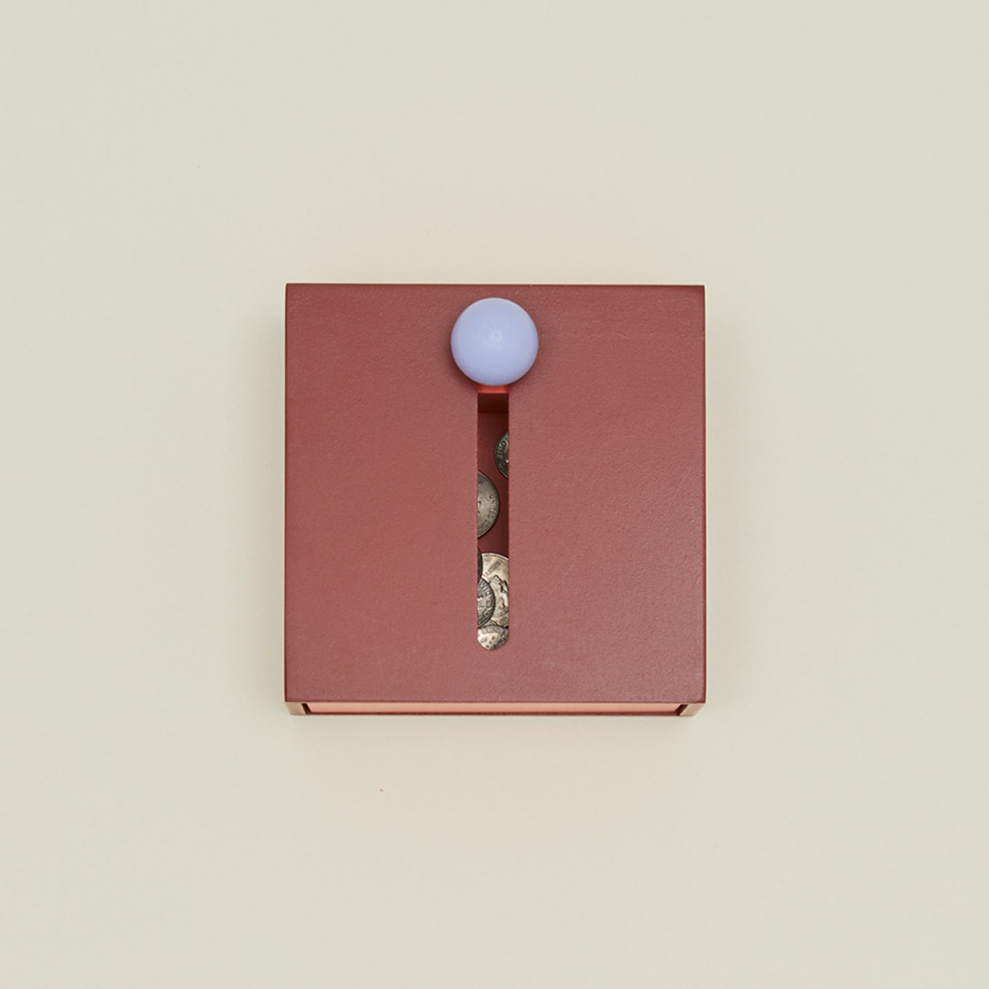 Overhead view of cache box in red