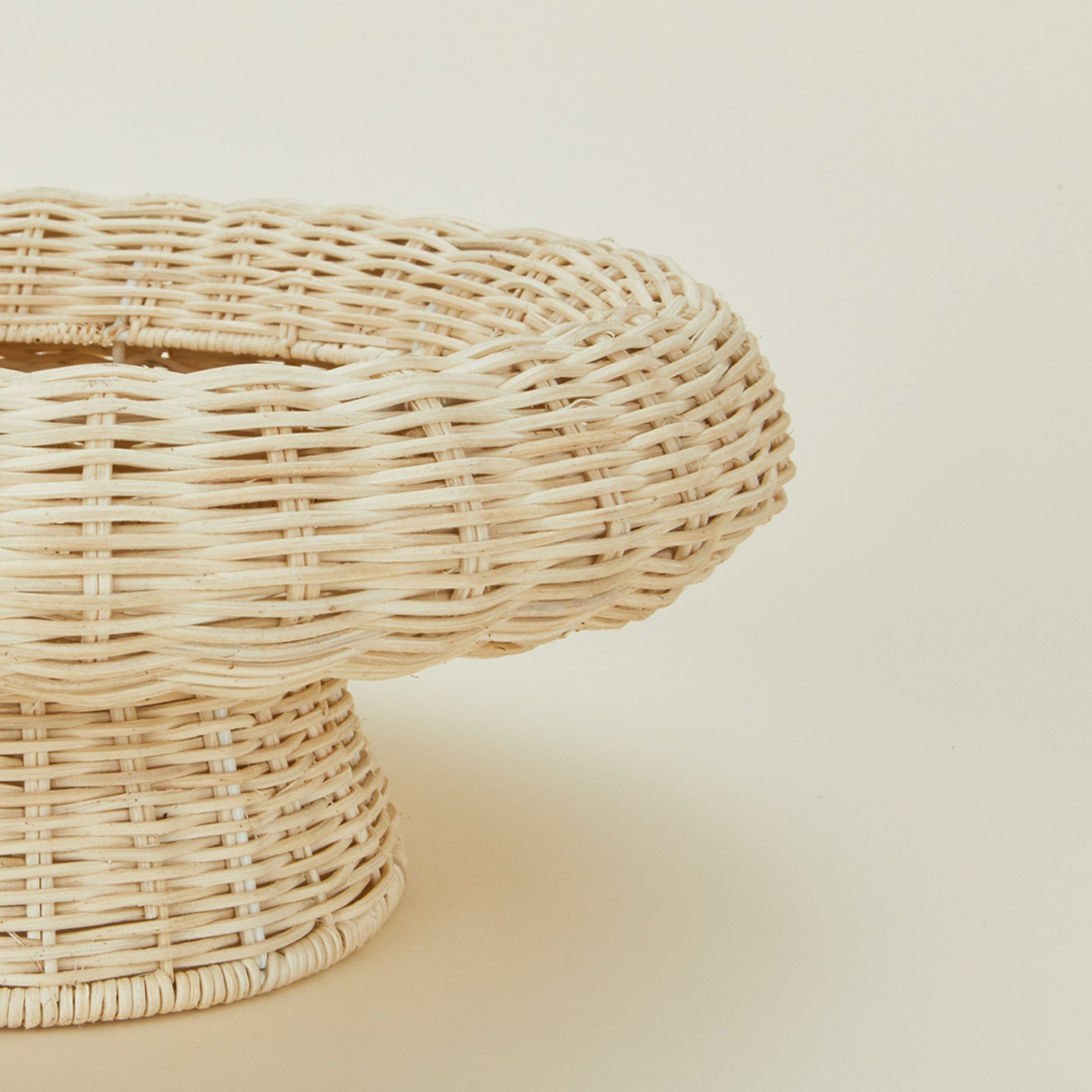 Close up view of natural rattan pedestal bowl