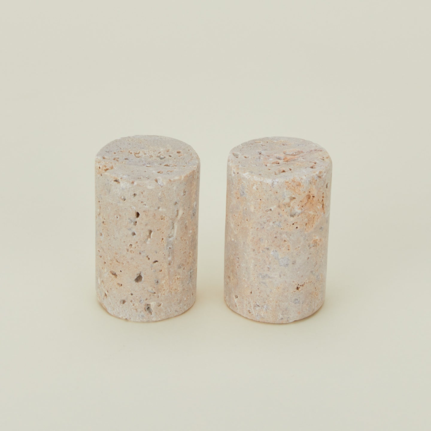 Travertine salt and pepper shakers
