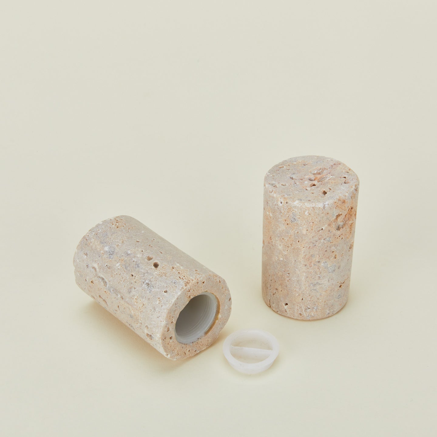 Travertine salt and pepper shakers