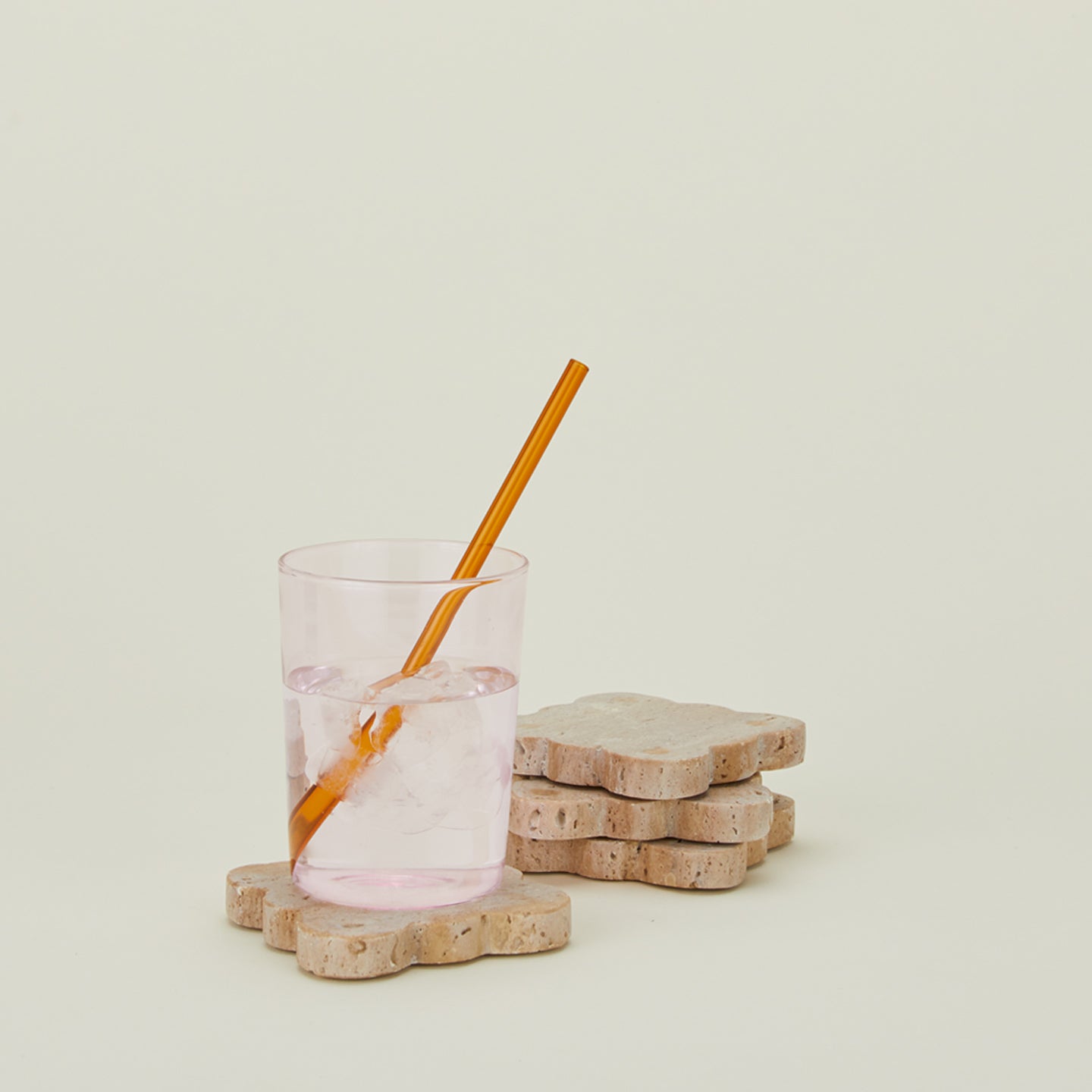 Travertine scalloped coasters with glass