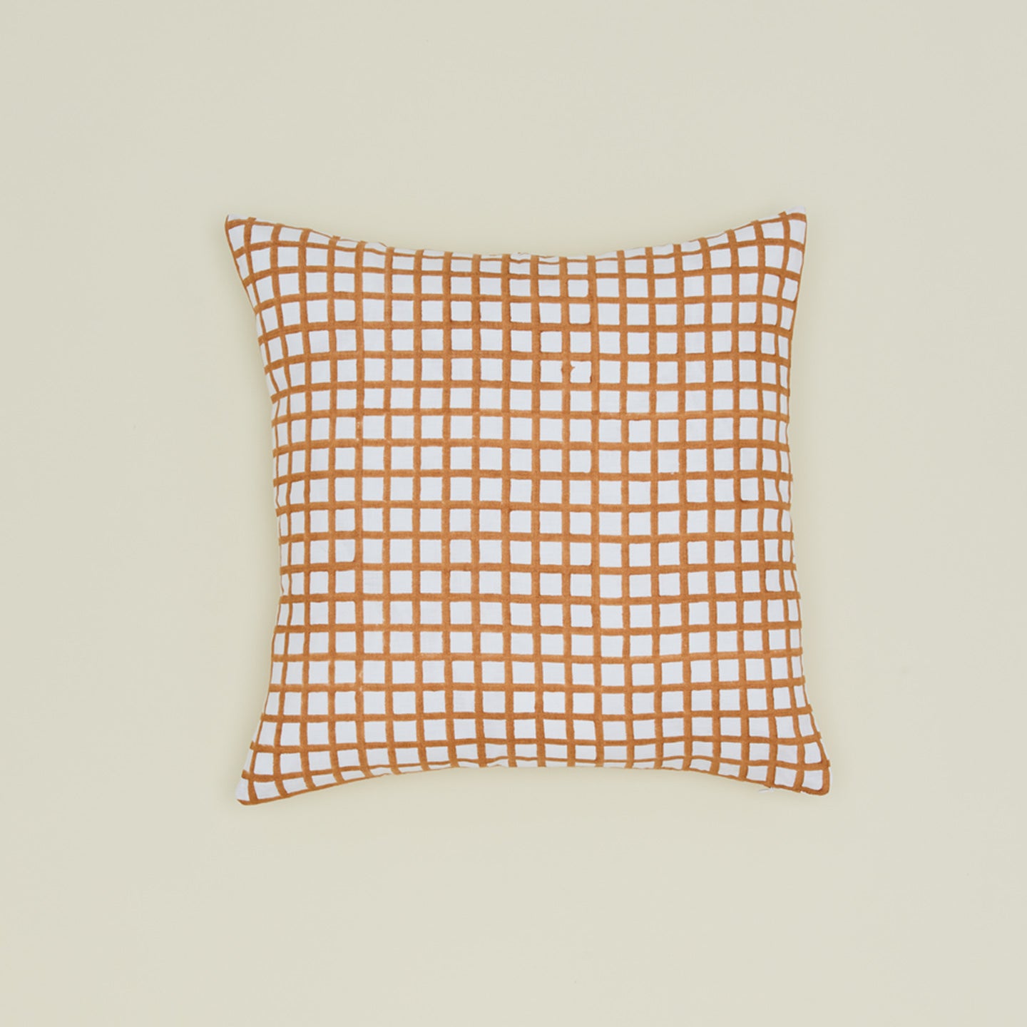 Block printed grid pillow in Ochre.