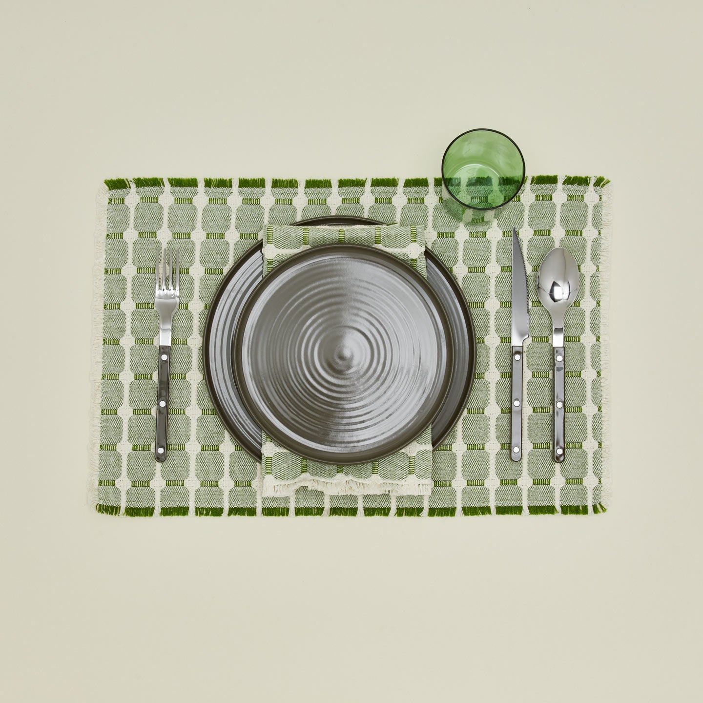 Dove and Donkey hopsack placemat in leaf