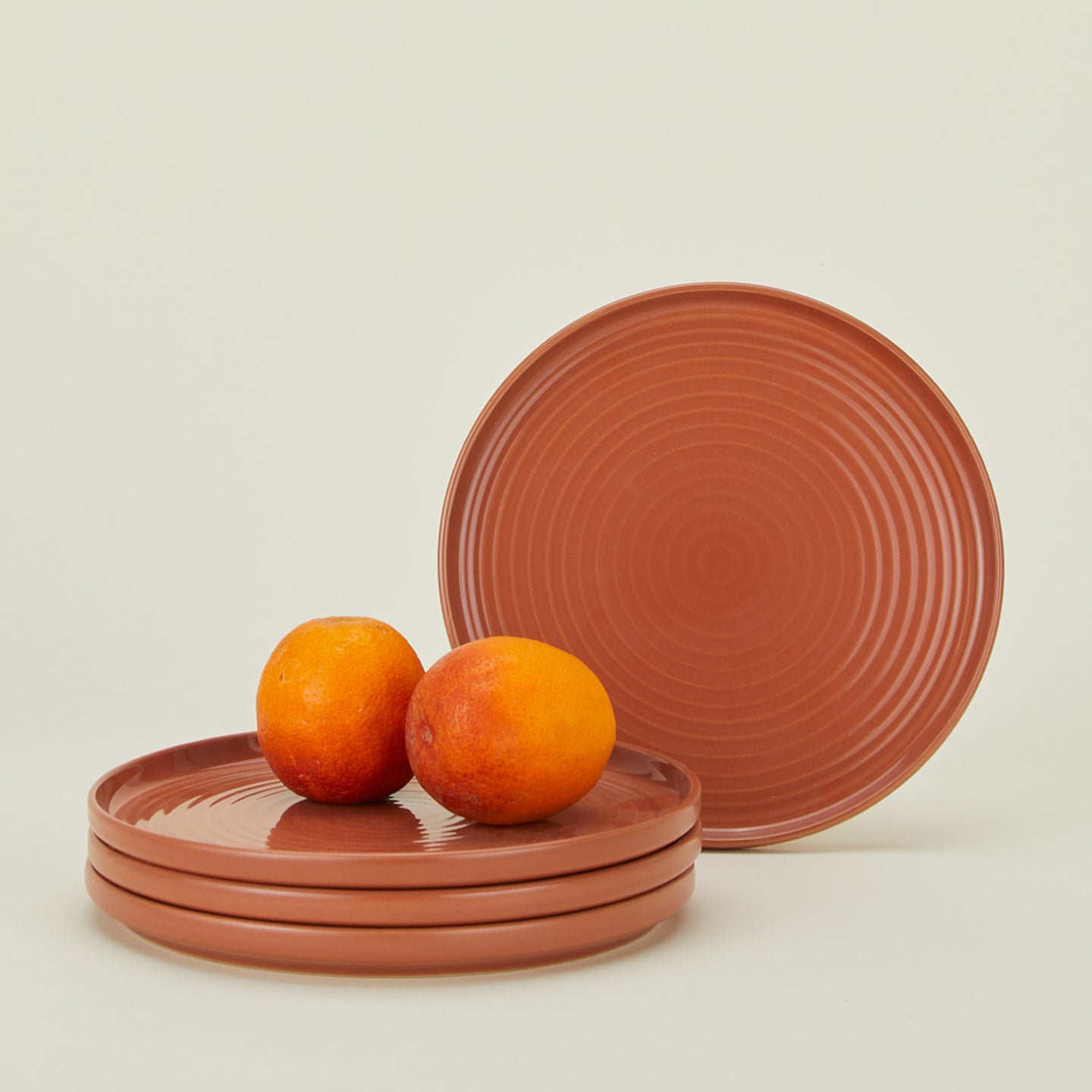 Set of 4 essential dinnerware salad plates in terracotta with oranges
