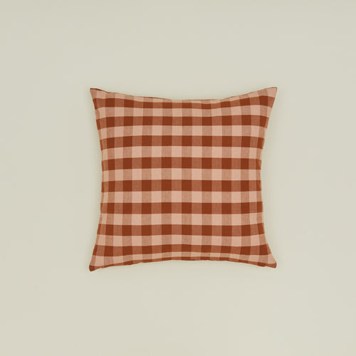 Gingham square pillow in blush/terracotta