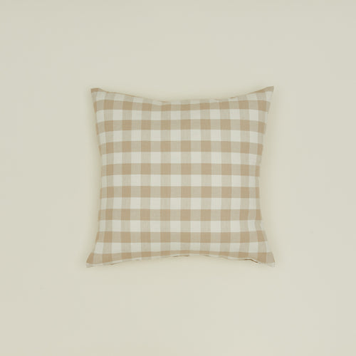 Gingham square pillow in ivory/flax