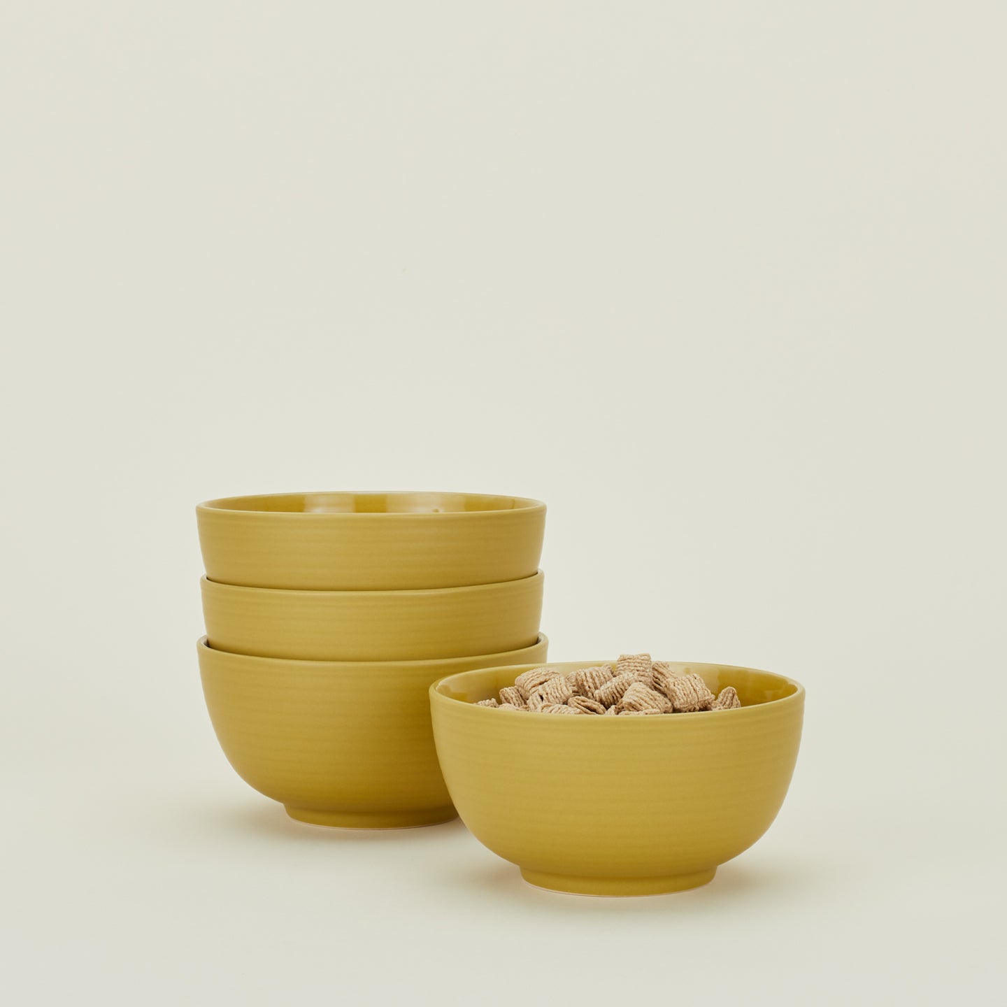 Four Essential Large Bowls in Mustard, with cereal.