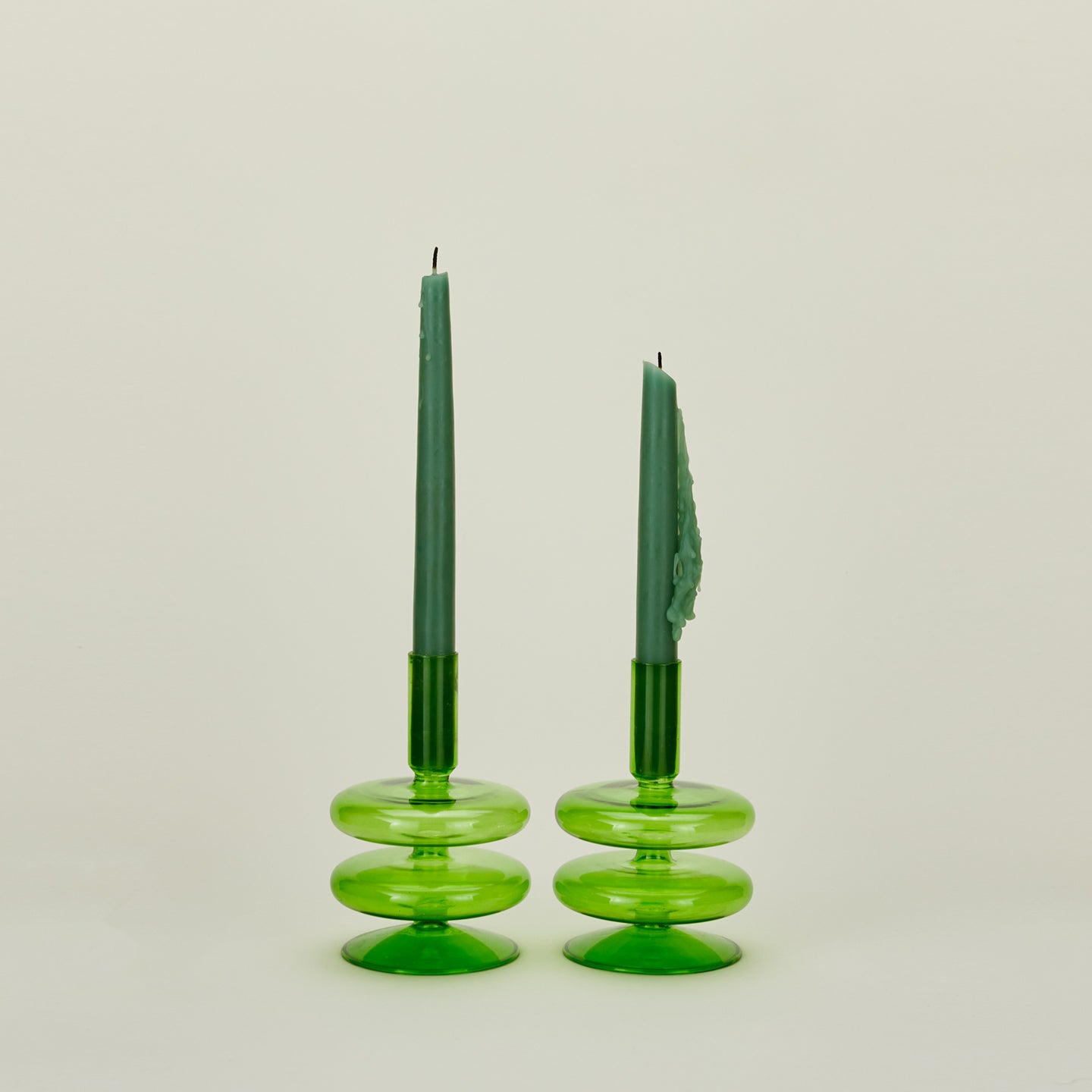 Bubble candle holder in green with forest green tapers