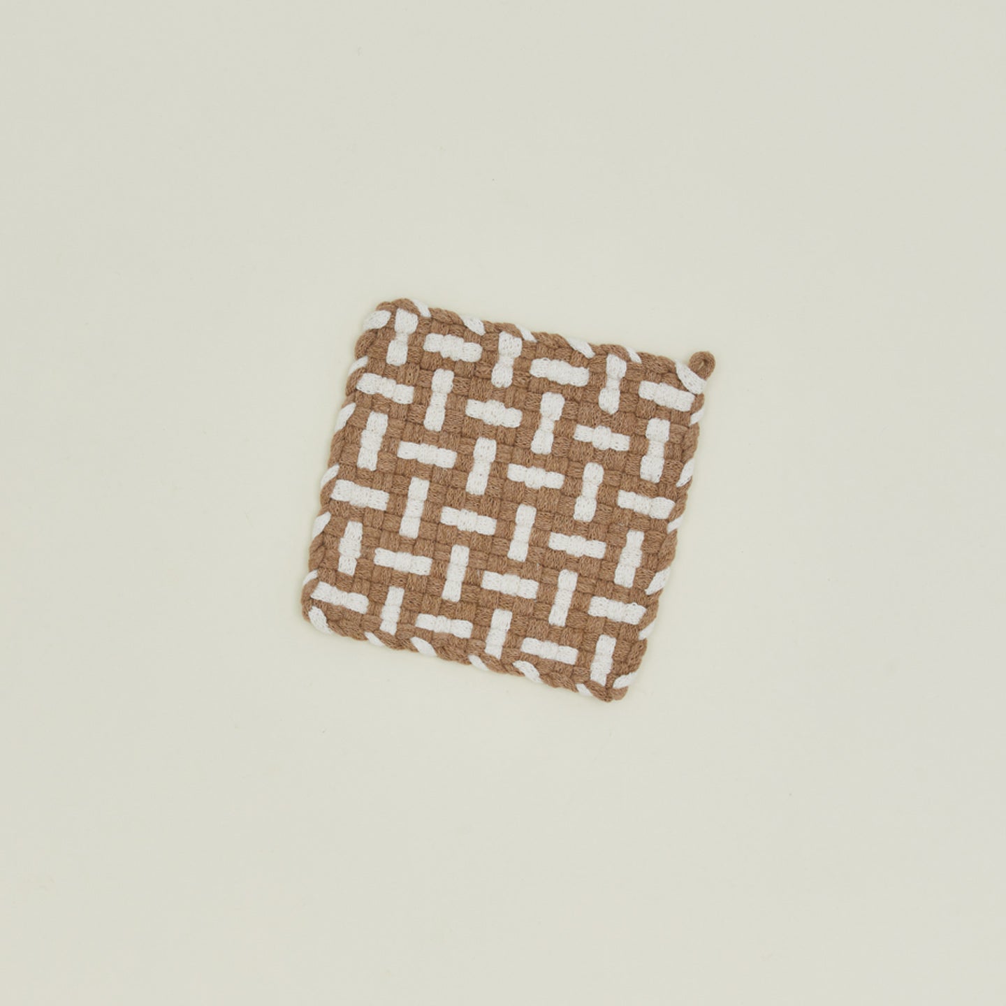 Parquet potholder in flax and white