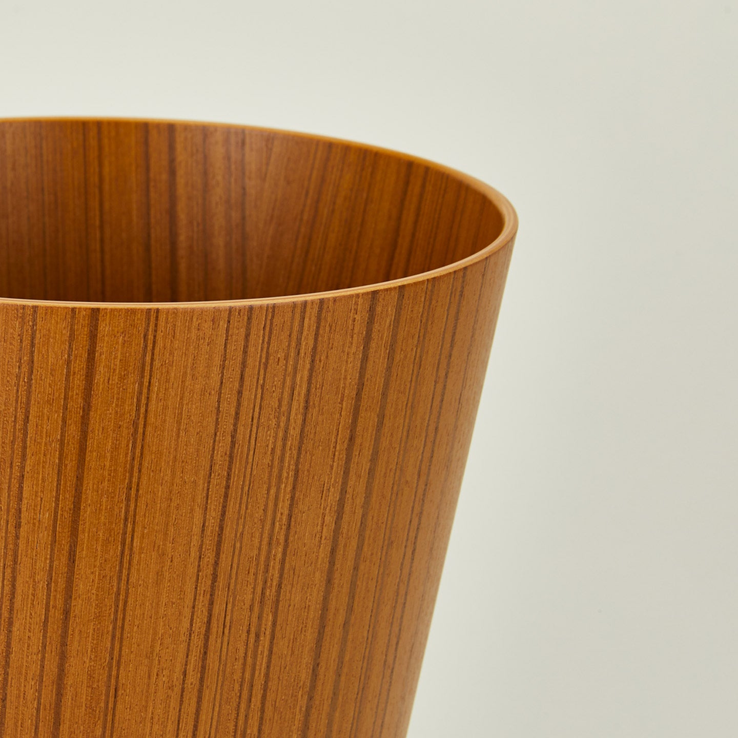 Close up view of wooden waste basket in natural