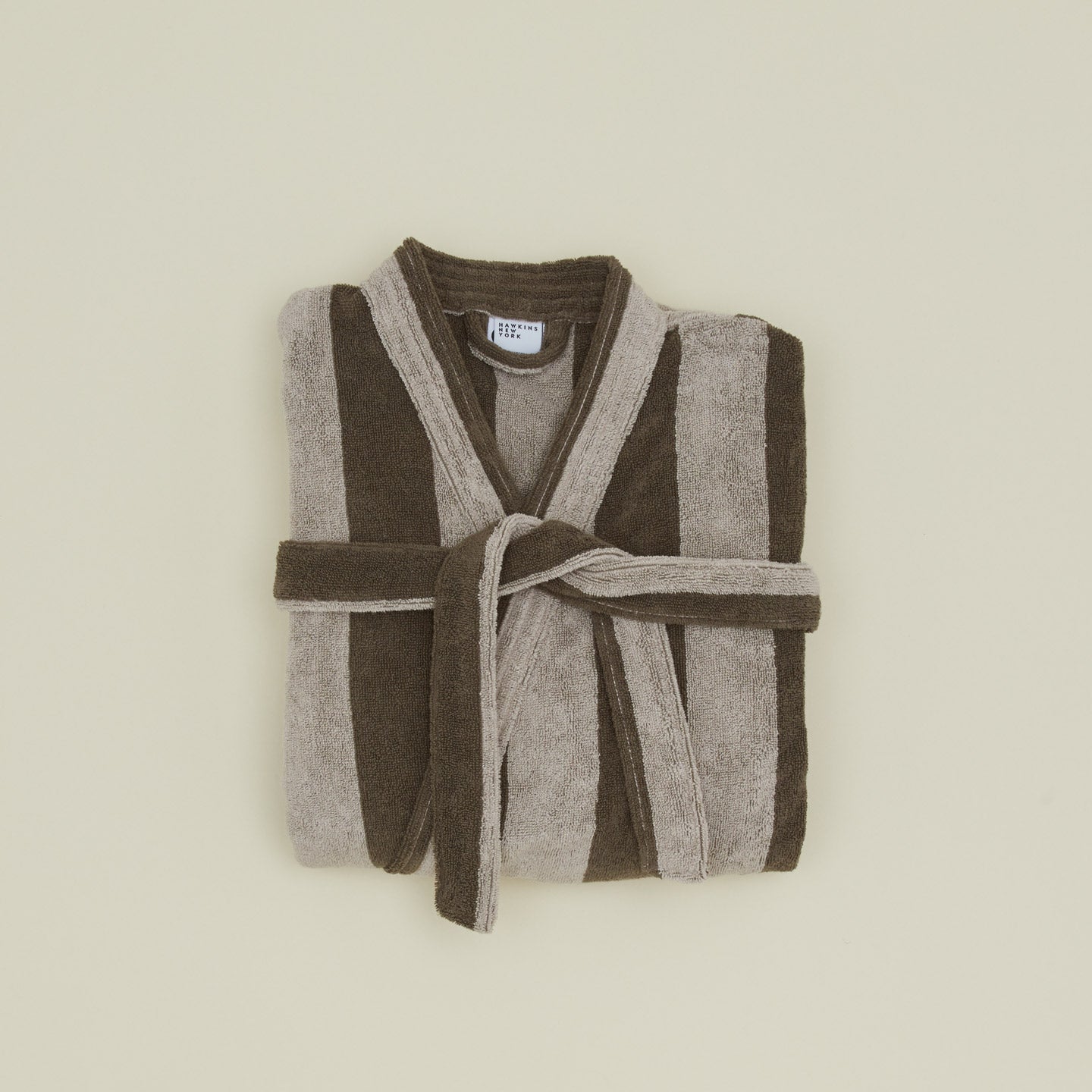 Folded Simple Striped Terry Bathrobe - Light Grey/Dark Grey