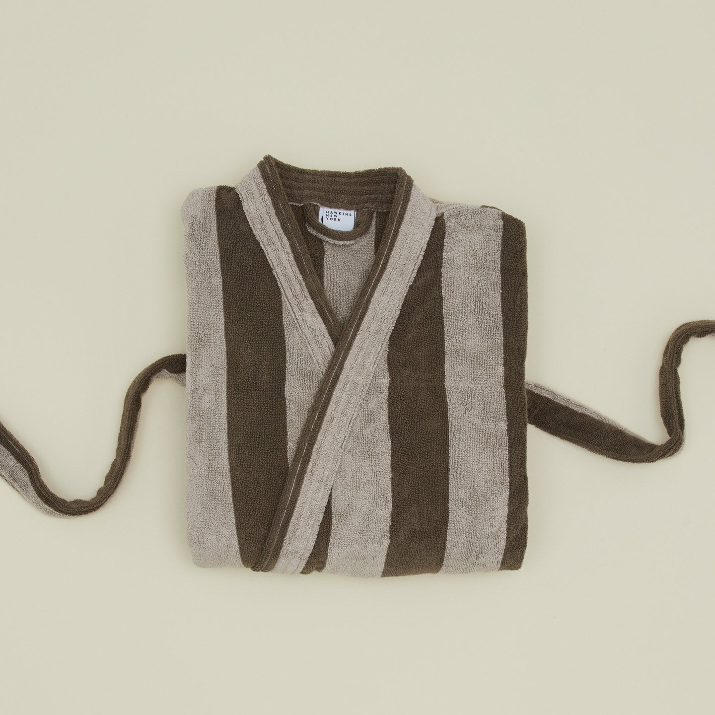 Folded Simple Striped Terry Bathrobe - Light Grey/Dark Grey