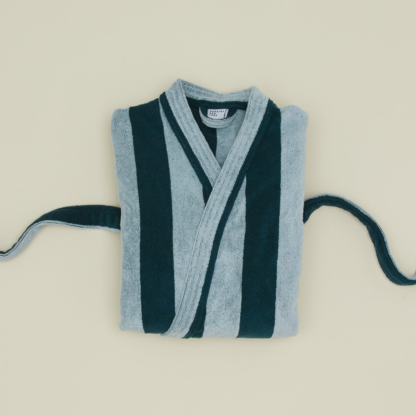 Folded Simple Striped Terry Bathrobe - Sky/Peacock