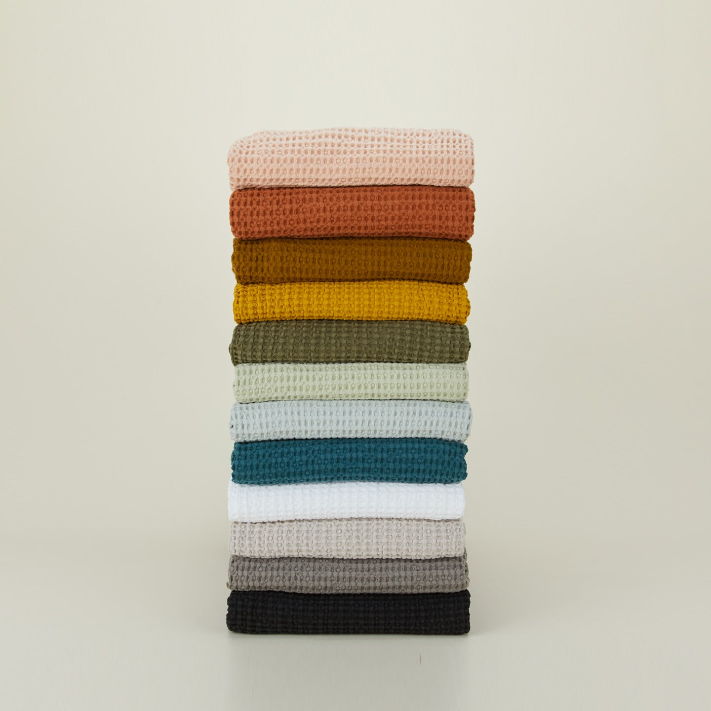 Simple waffle shower curtains in various colors