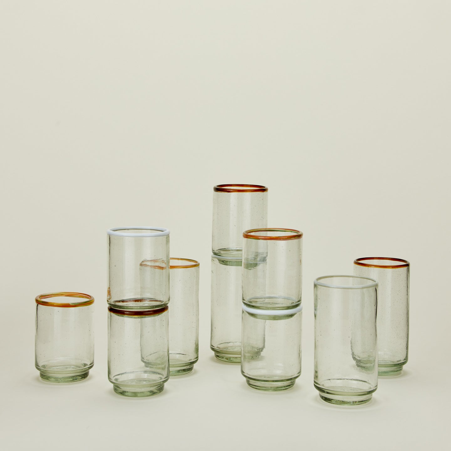 Sobremesa glasses in various colors and sizes