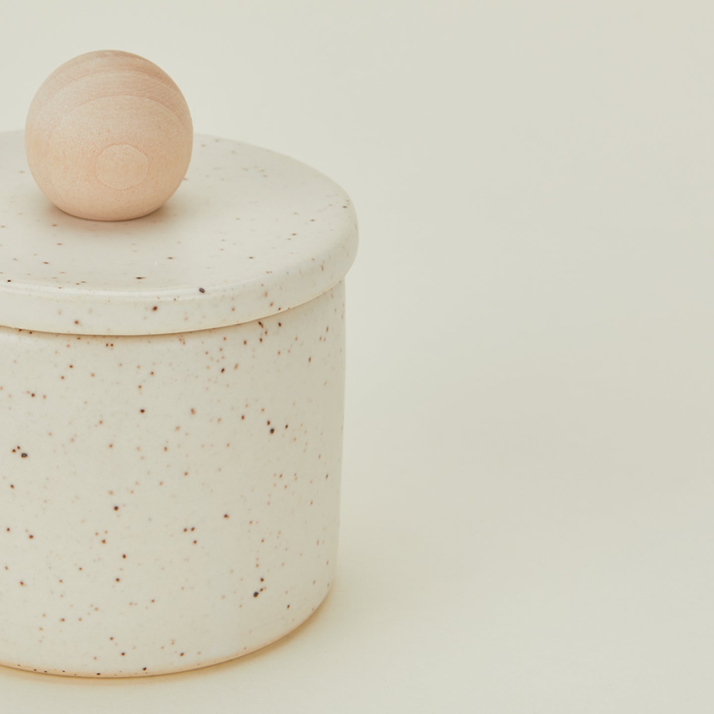 Close up view of speckled salt cellar