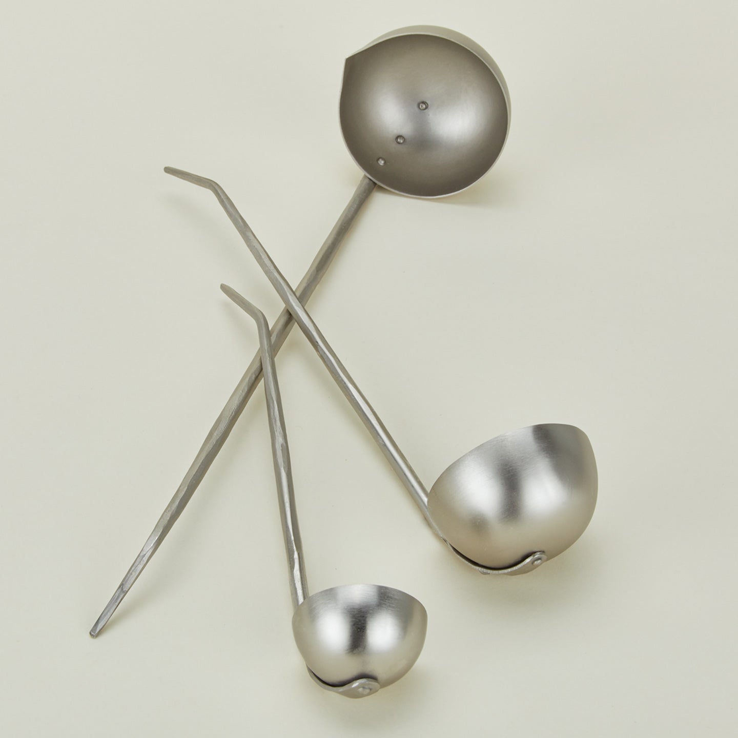 Forged pewter ladle set of 3 detail