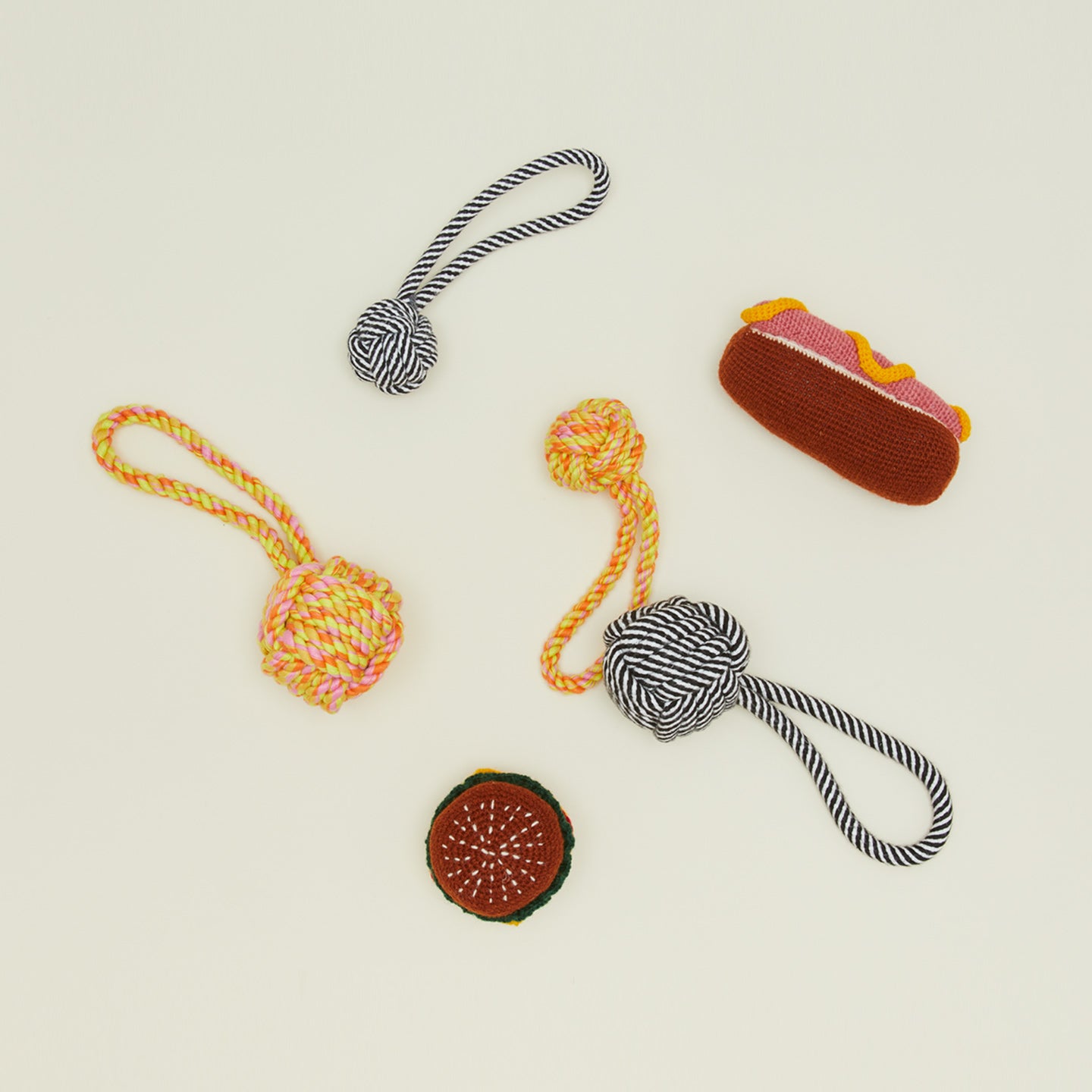 Rope and knit dog toys