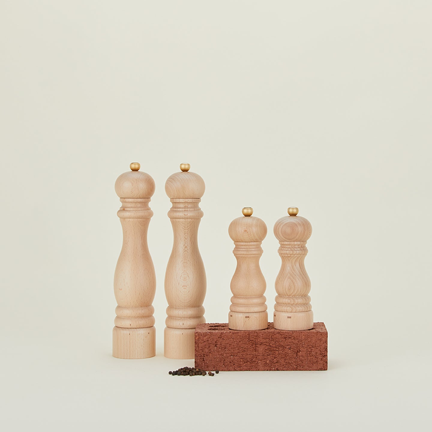 Classic Salt & Pepper Mills in Beech in various sizes.