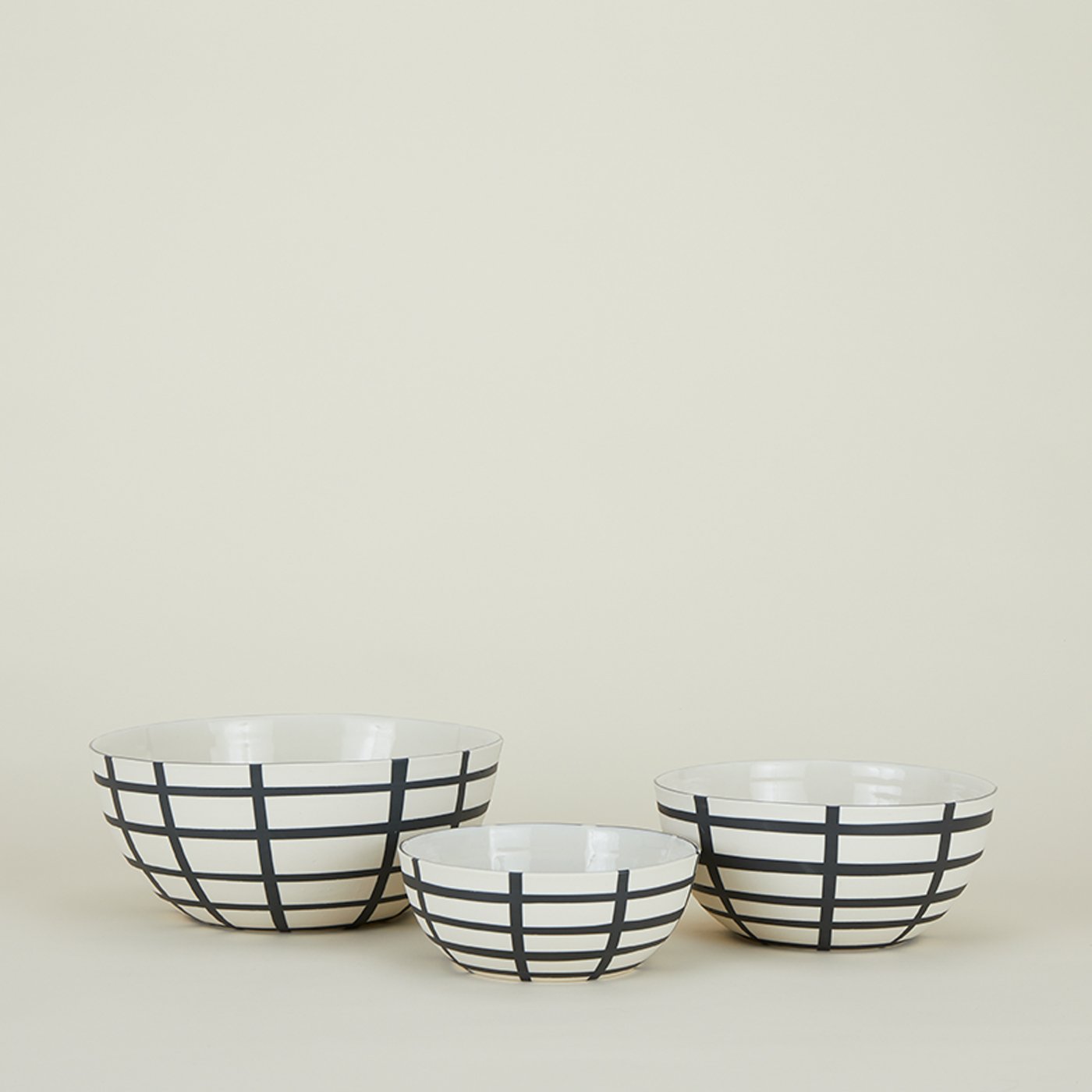 Porcelain Bowl - Black + White Grid