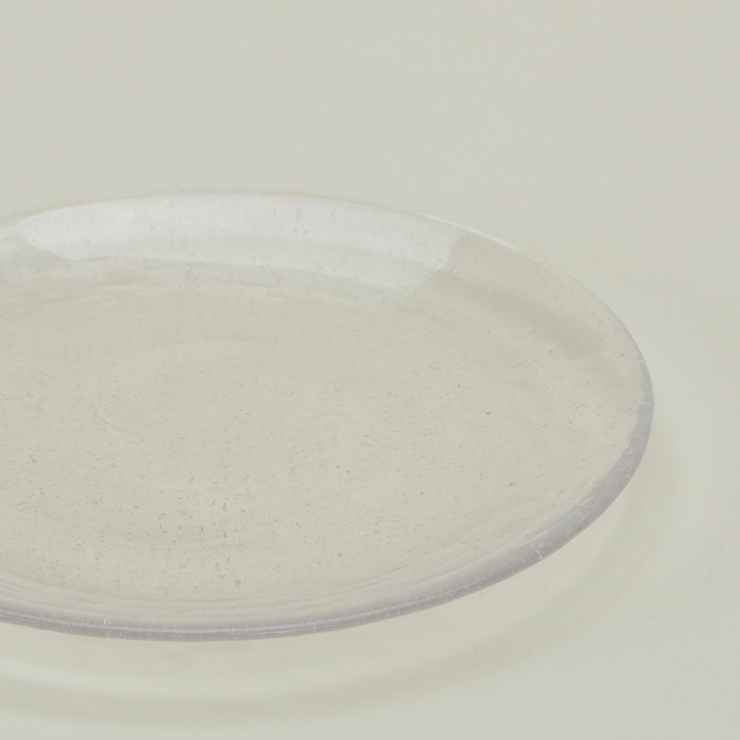 Close up of Glass Dinner Plate in Clear.