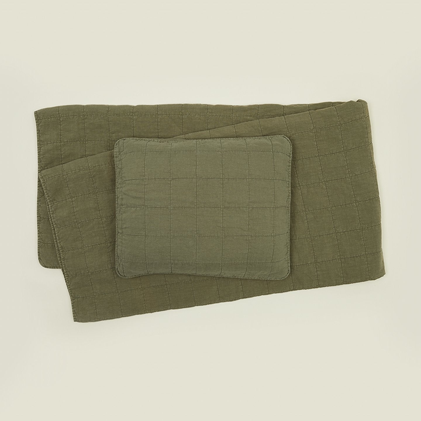 Simple Linen Quilted Shams - Olive
