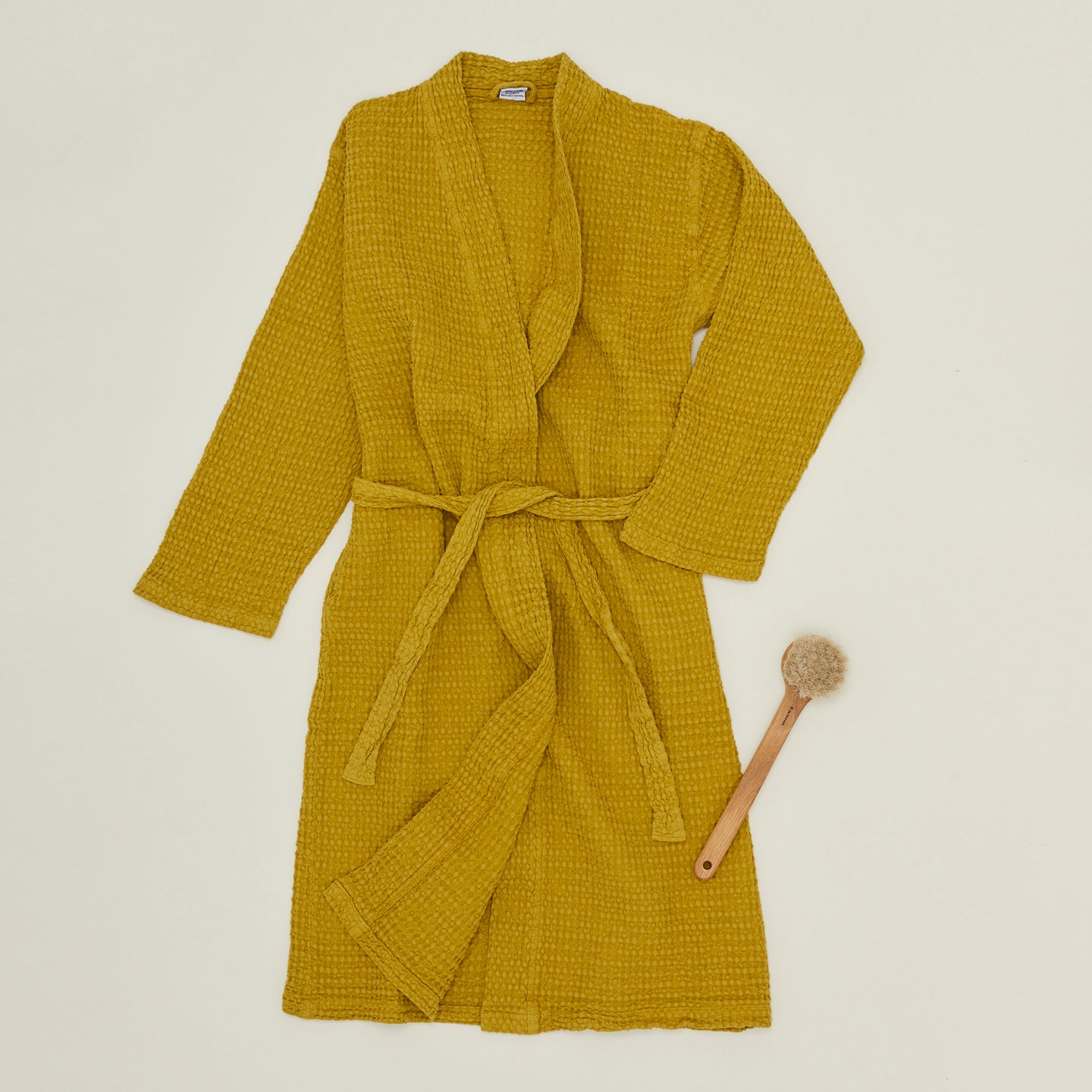 Simple Waffle Bathrobe - Mustard
