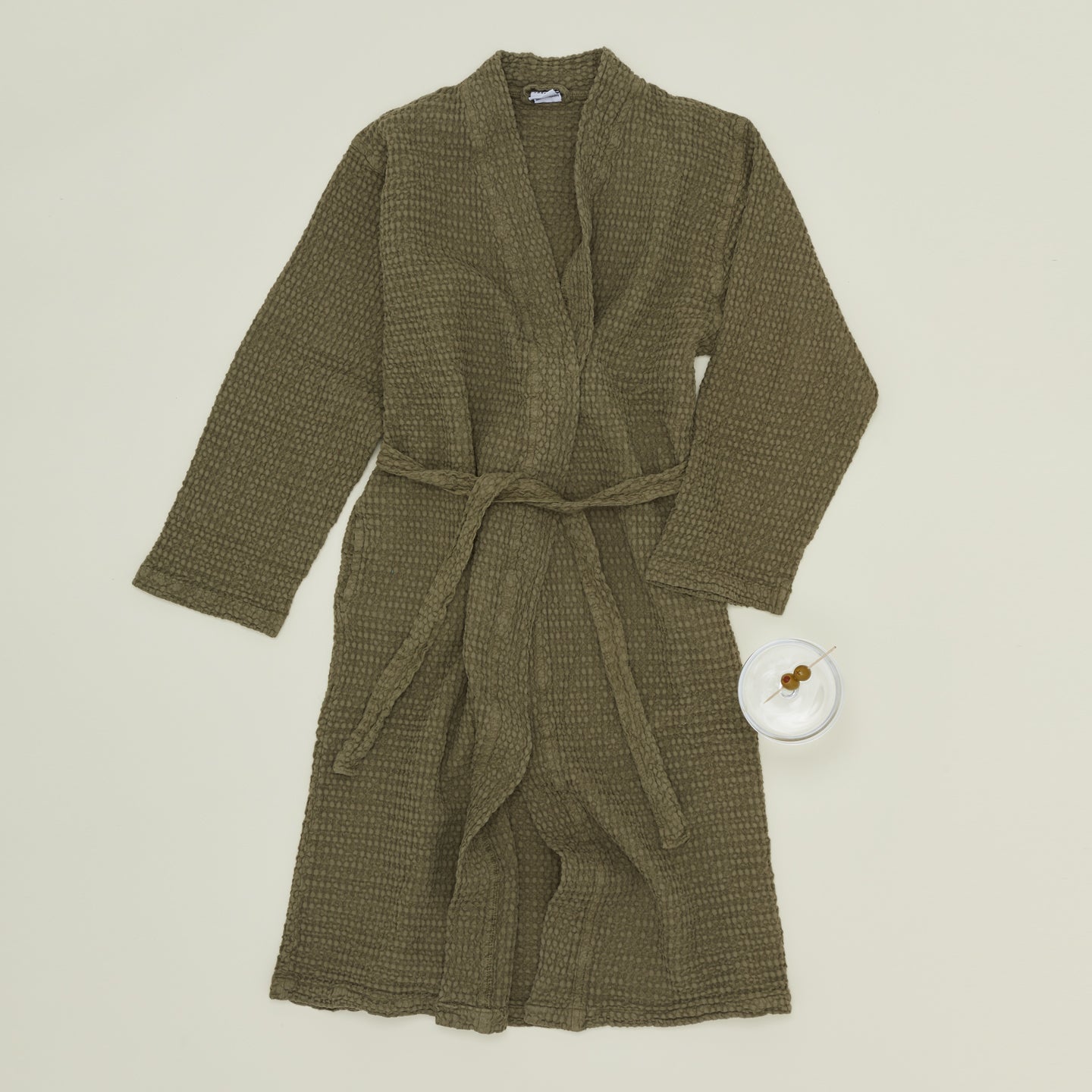 Simple Waffle Bathrobe - Olive