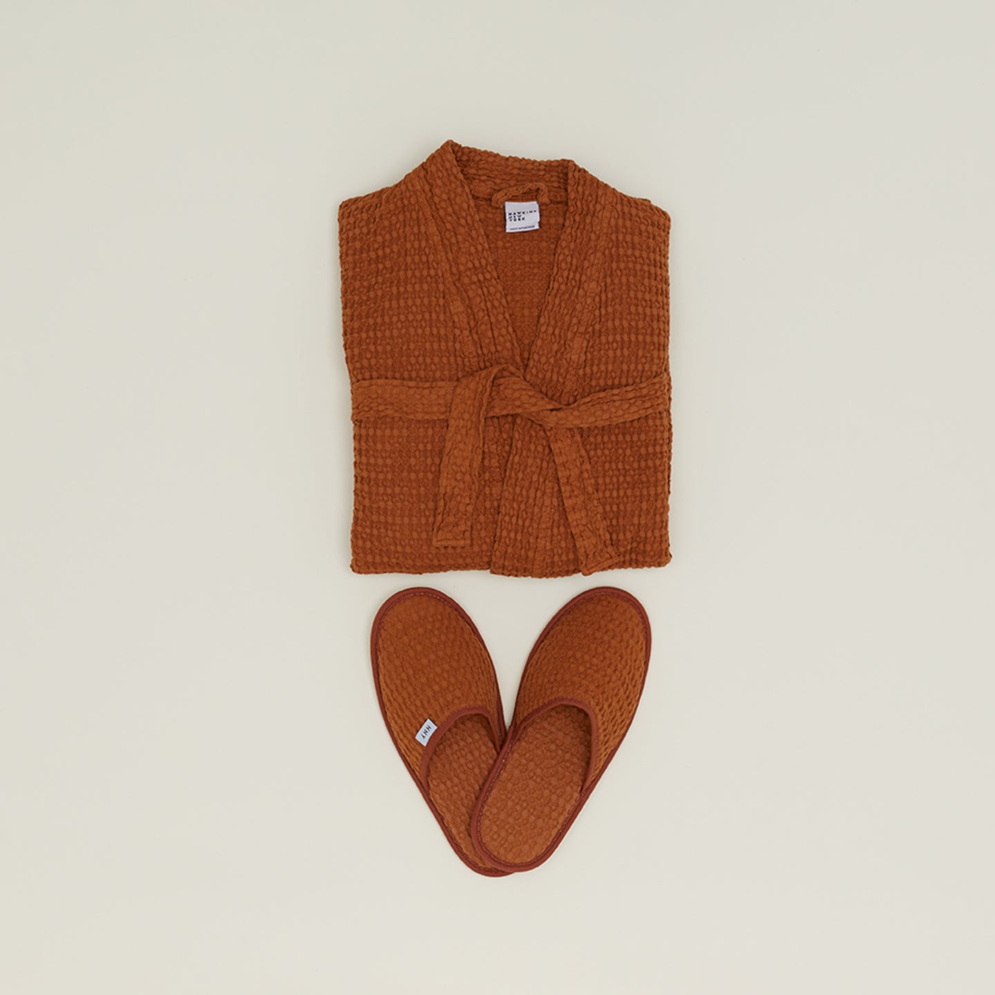 Simple Waffle Bath Robe - Terracotta
