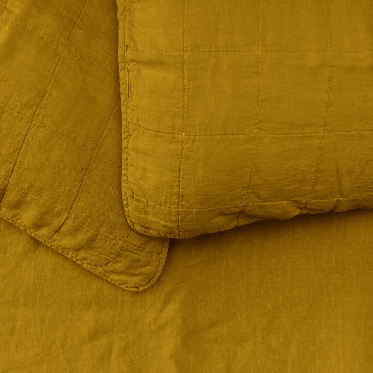 Simple Linen Quilted Shams, Set of 2 - Mustard