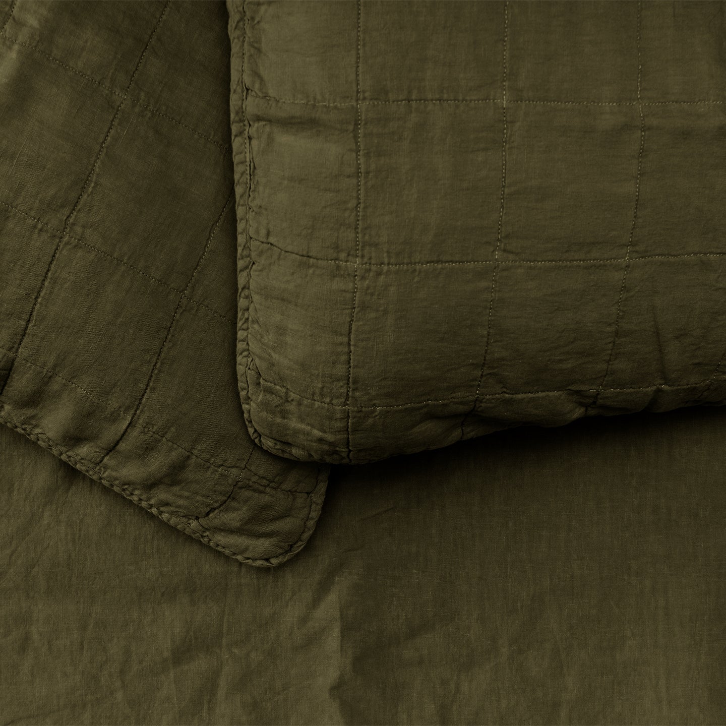 Simple Linen Quilted Shams, Set of 2 - Olive