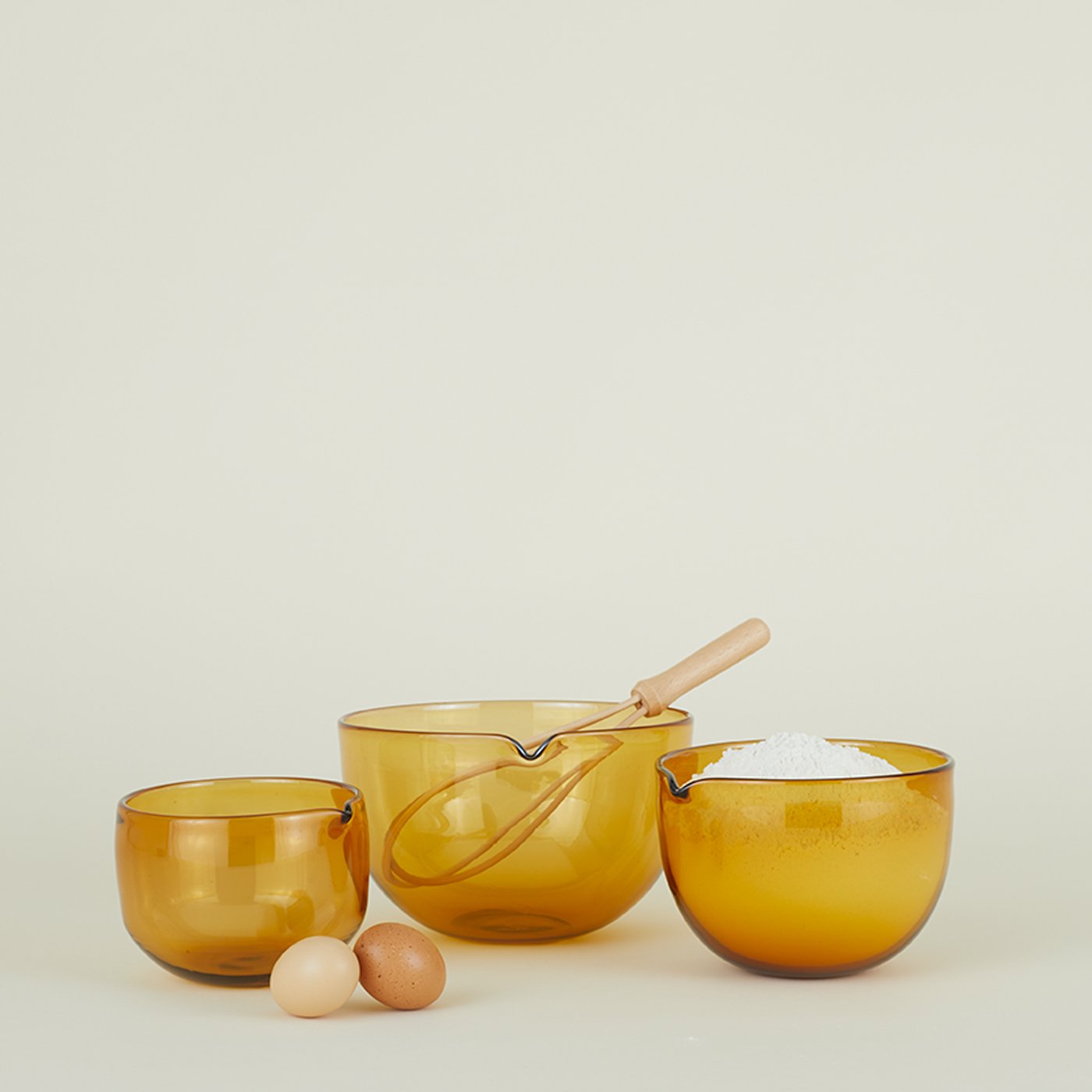 Blown Glass Mixing Bowls - Amber