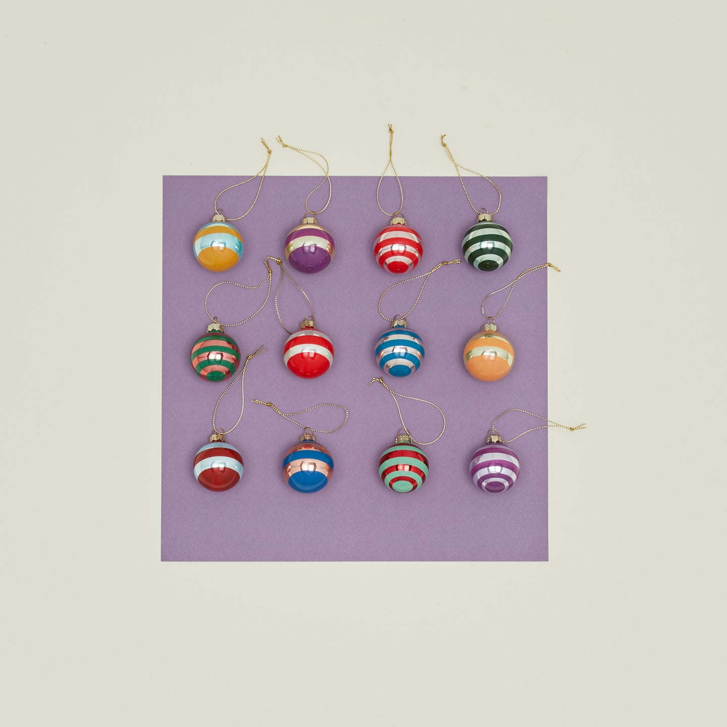 Small Stripey Baubles, Set of 12
