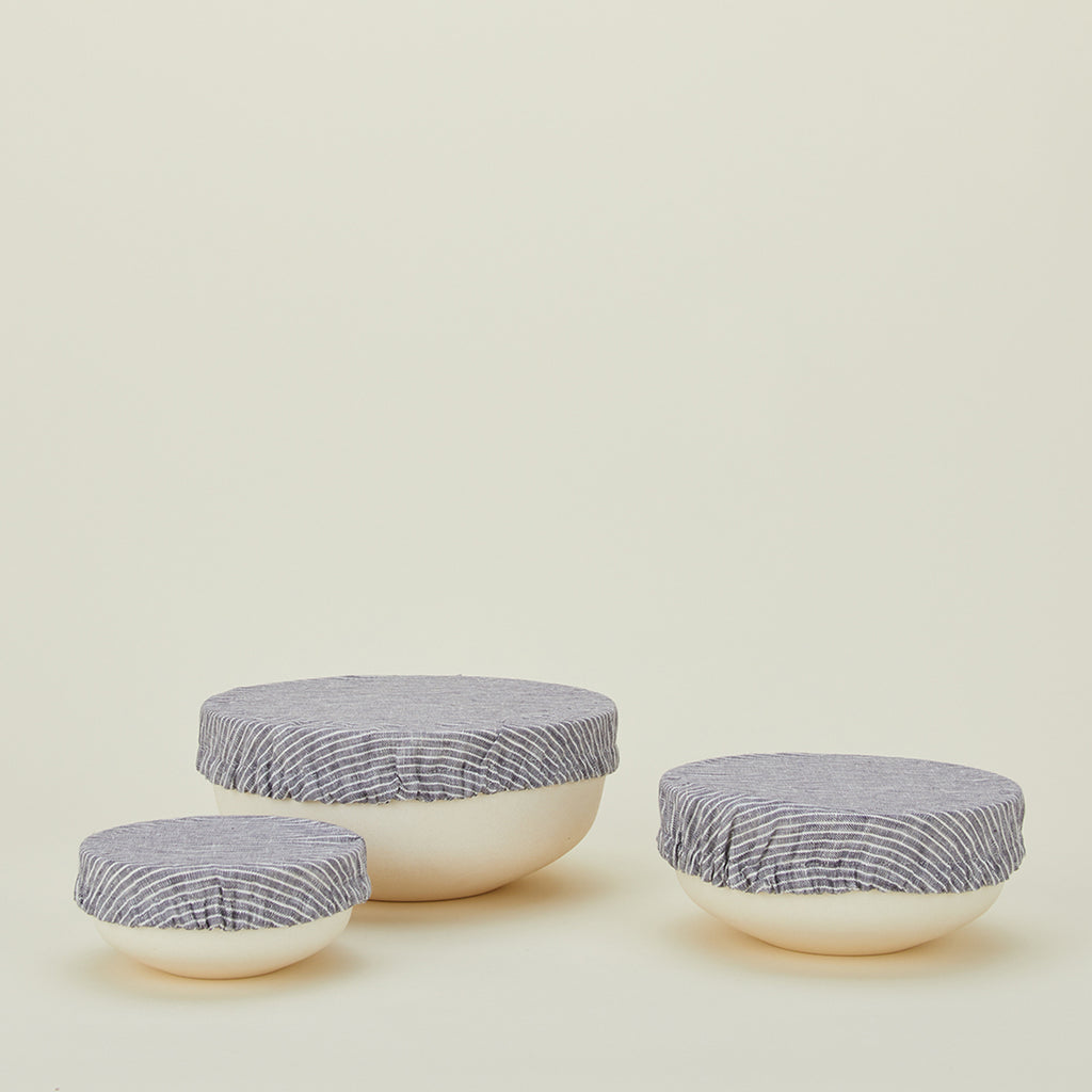 Linen Bowl Cover, Set of 3 - Blue Stripe