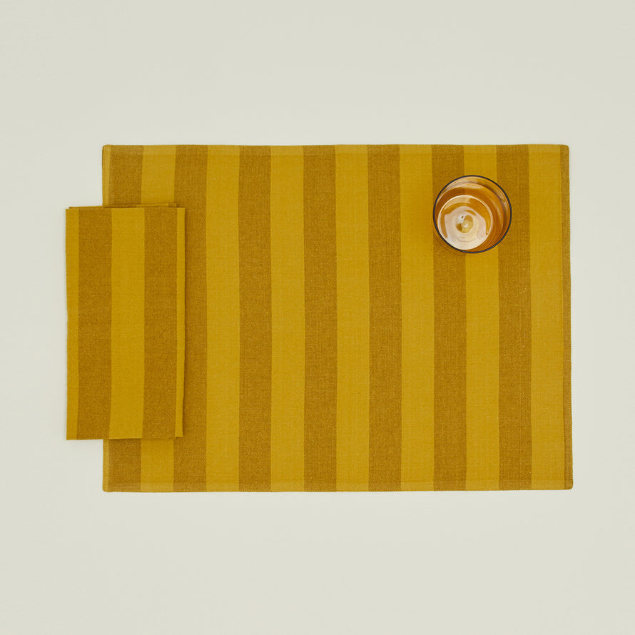 Essential Striped Placemat, Set of 4 - Mustard/Bronze