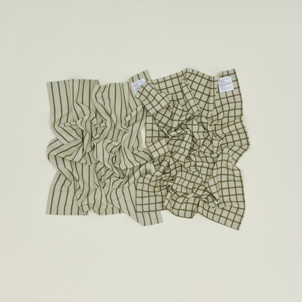 Essential Yarn Dyed Dish Towel, Set of 2 - Sage/Olive