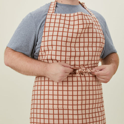 Essential Check Apron - Blush/Terracotta