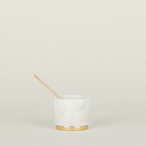 Simple Marble Sugar + Salt Dish with included small brass spoon.